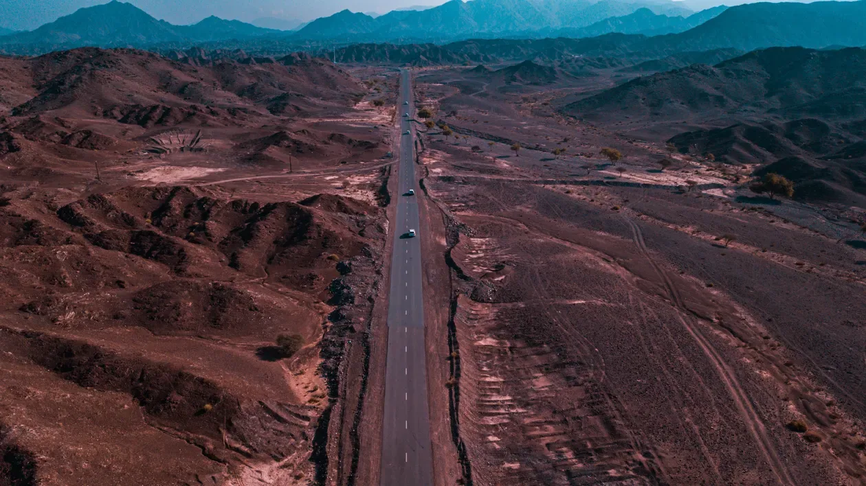 Private taxi driving on the highway between Makkah and Madinah