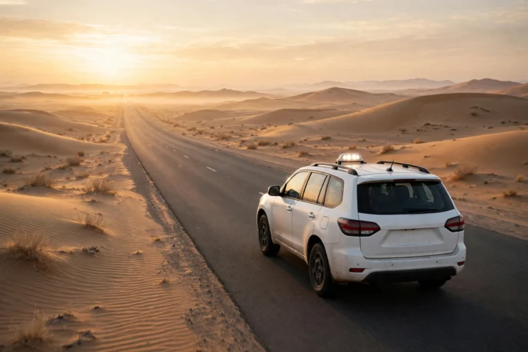 Private taxi on the desert highway between Makkah and Madinah